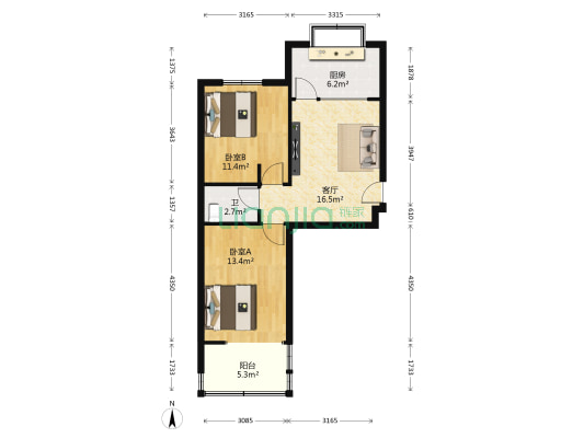 建明社区 2室1厅1卫 60平方