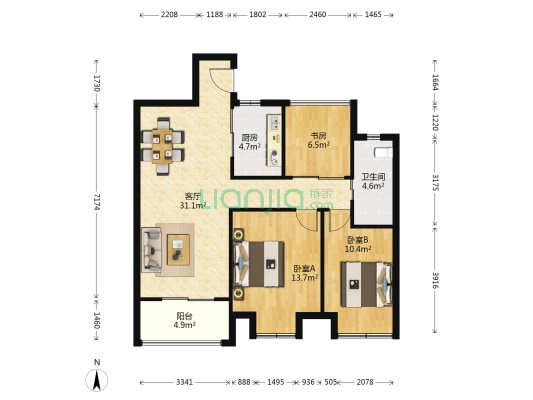 苏宁悦城悦园C区 3室1厅1卫 97平方