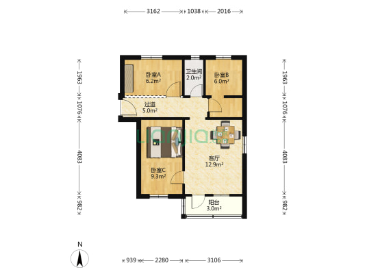 沙浦远洋宿舍 3室1厅1卫 54平方
