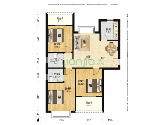状元公馆 3室1厅2卫 104平方