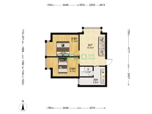 阳光小筑 2室1厅1卫 58平方