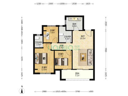 金融街奉贤金悦府 3室1厅2卫 88平方