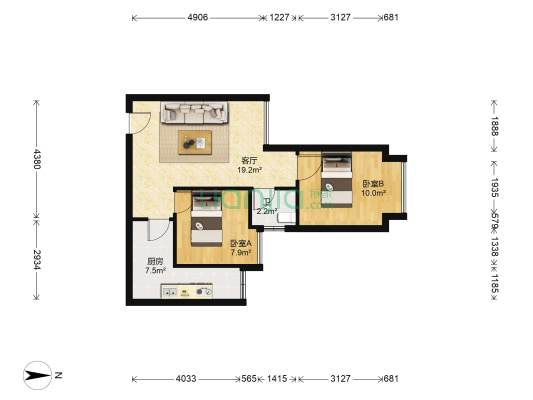 泽科空港明珠西区 2室1厅1卫 57平方