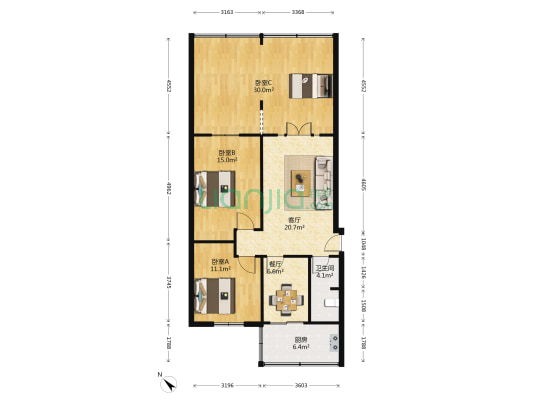 狮马路67号 3室2厅1卫 110平方