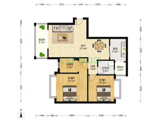 和鸿天府金花 2室1厅1卫 91平方