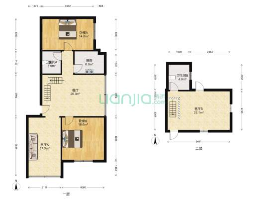清溪路38号 2室3厅2卫 126平方