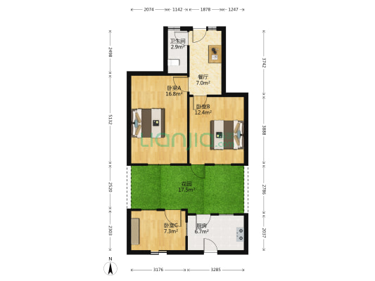 娃娃桥 3室1厅1卫 50平方
