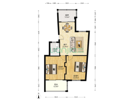 九曲小区 2室1厅1卫 75平方