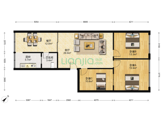 正大家园 3室2厅1卫 108平方
