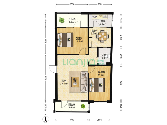 昆明市饲料公司宿舍 2室2厅1卫 71平方