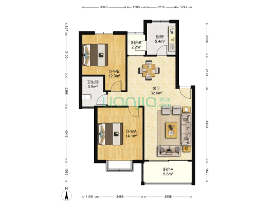绿波景园 2室1厅1卫 92平方