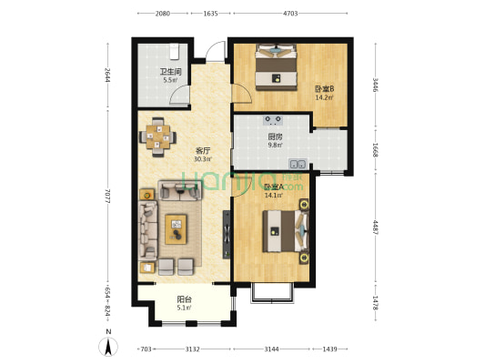 汇景华庭小区 2室1厅1卫 101平方