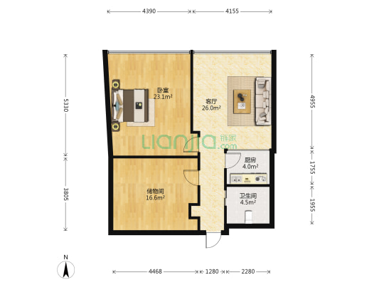 中茵广场 1室1厅1卫 99平方