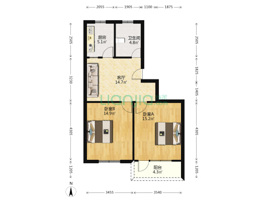 上大阳光乾澄园 2室1厅1卫 75平方