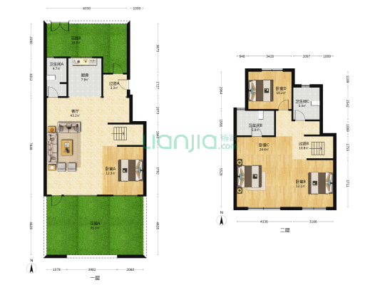 蓬莱瑞府 4室1厅3卫 175平方