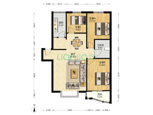 机场路103号 3室1厅1卫 101平方