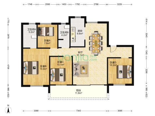 碧桂园珺悦府 4室1厅2卫 145平方