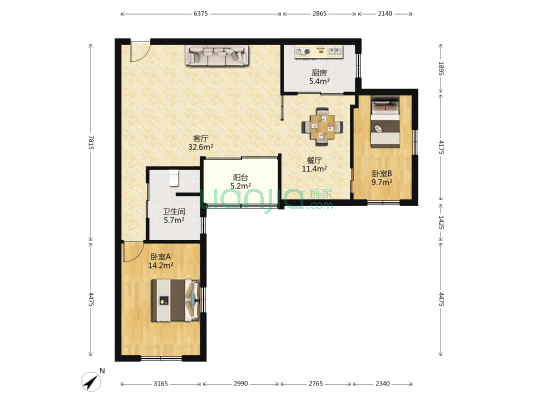 永泰大厦(鹿城区) 2室2厅1卫 111平方
