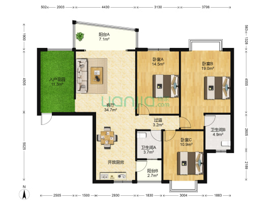 海滨城 3室1厅2卫 123平方