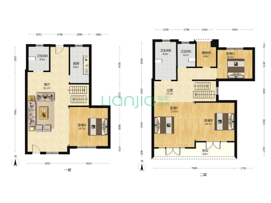 南岛太白湖畔A 4室1厅3卫 175平方