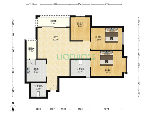 西尚林居小区 3室1厅2卫 116平方