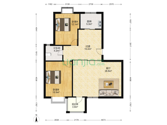 花前树下 2室1厅1卫 104平方