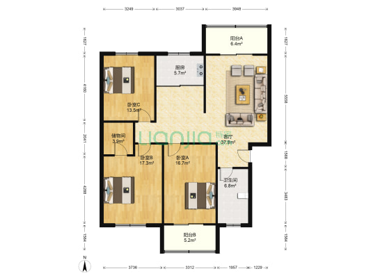 管仲新村 3室1厅1卫 138平方