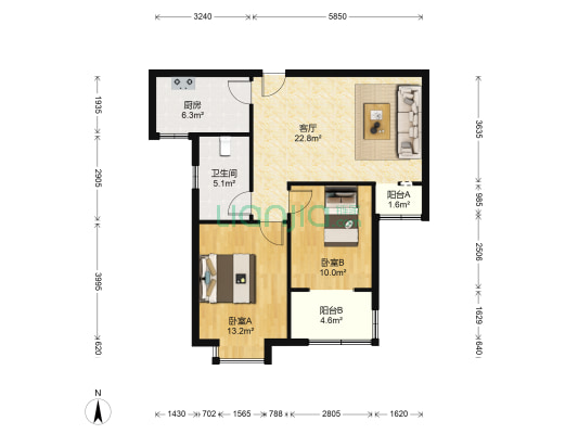 正商幸福港湾A区 2室1厅1卫 84平方
