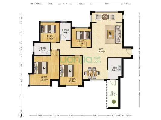 中旭•中央城 4室1厅2卫 115平方