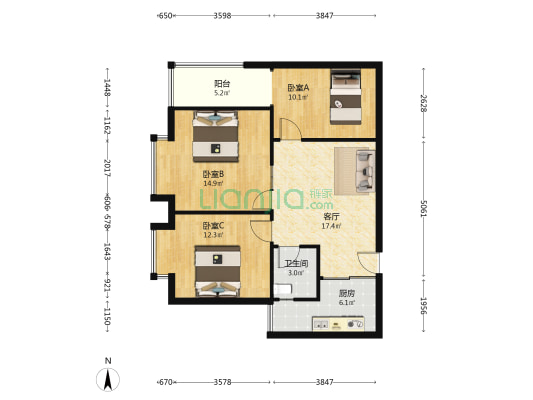 仁和西城小区 3室1厅1卫 89平方