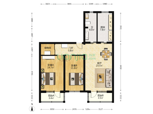 板厂新里 2室1厅1卫 102平方