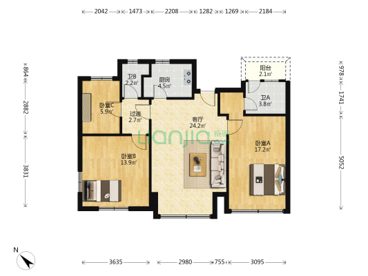 龙江商业广场 3室1厅2卫 113平方