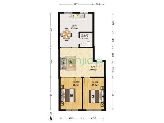 交通队散盘 2室1厅1卫 77平方