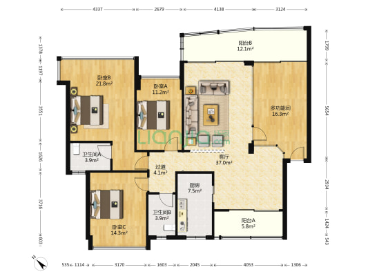 雍景豪园帝景台 4室1厅2卫 137平方