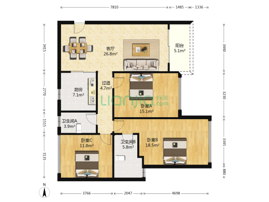惠阳雅居乐花园 3室1厅2卫 116平方