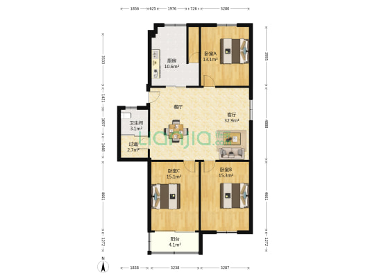 新开河小区 3室1厅1卫 120平方