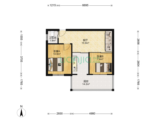 锦华庄 2室1厅1卫 66平方