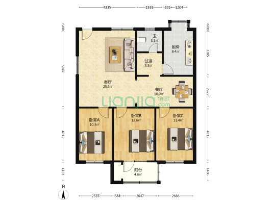 经七路18号院 3室2厅1卫 103平方