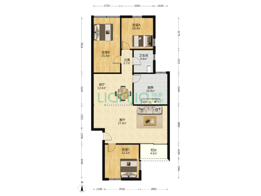 龙京路 3室2厅1卫 117平方