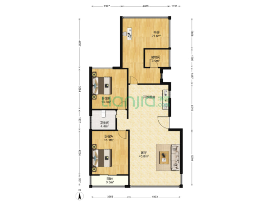 水云居西区 3室1厅1卫 92平方