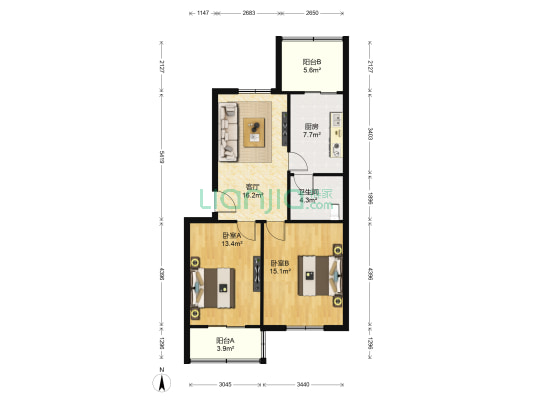 圆月里 2室1厅1卫 86平方