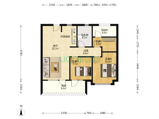 天一仁和宸璟朗樾 3室1厅1卫 93平方