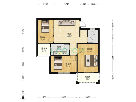 临江新天地兴嘉苑 3室1厅1卫 76平方
