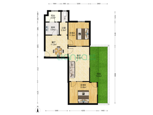 硝滩社区 2室2厅1卫 65平方