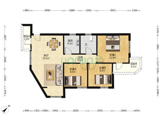 东莞宾馆宿舍 3室1厅1卫 81平方