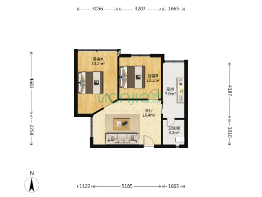 大渡口-月光村 2室1厅1卫 61平方