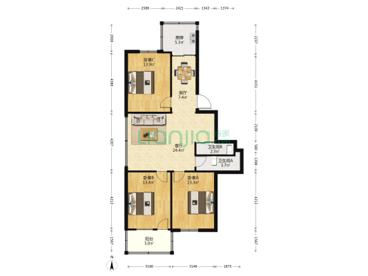 东泰新村 3室2厅2卫 104平方
