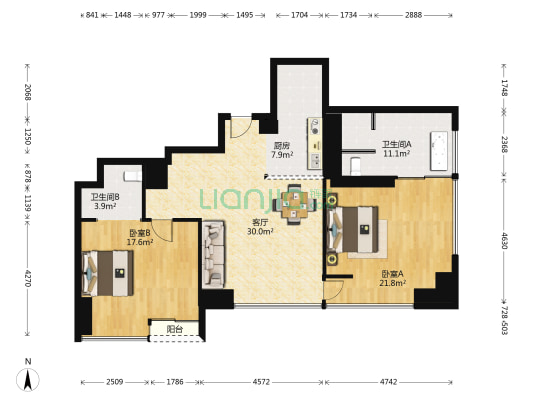 济南路9号 2室1厅2卫 147平方