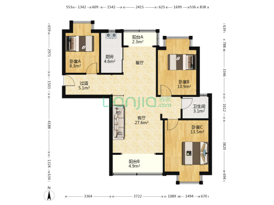 复兴南苑 3室1厅1卫 101平方