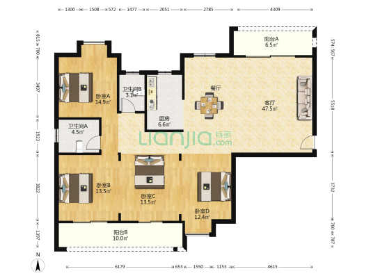 碧海银滩花园 4室1厅2卫 154平方
